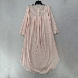 Vintage Sara Beth Lace Pink Floral Satin Flannel Lined Nightgown Dress MED